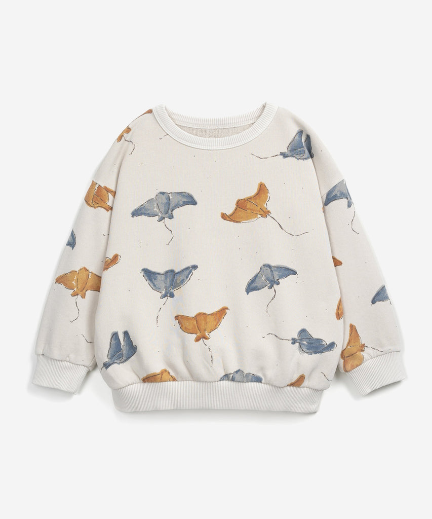 Details: This jersey-stitch sweater is made of a mixture of organic cotton and cotton, Fiber colour. This model has long sleeves and a round neck, elastic cuffs and waist, and our stingray print.  Colour: Fiber  Composition:  70.0% Organic Cotton,30.0% Cotton  