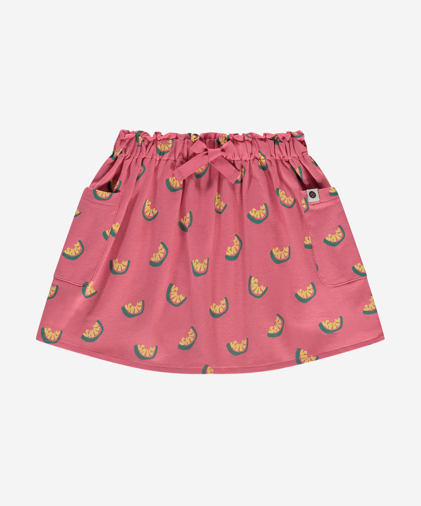 Details: Introducing the Sweat Skirt AOP Smile Bubblegum. Made of comfortable sweat material, this skirt features an all over print of smiles and an elastic waistband for the perfect fit. Plus, it has pockets for convenience. Comfort and style combined in one skirt.  Color: Bubblegum  Composition: 100% cotton 