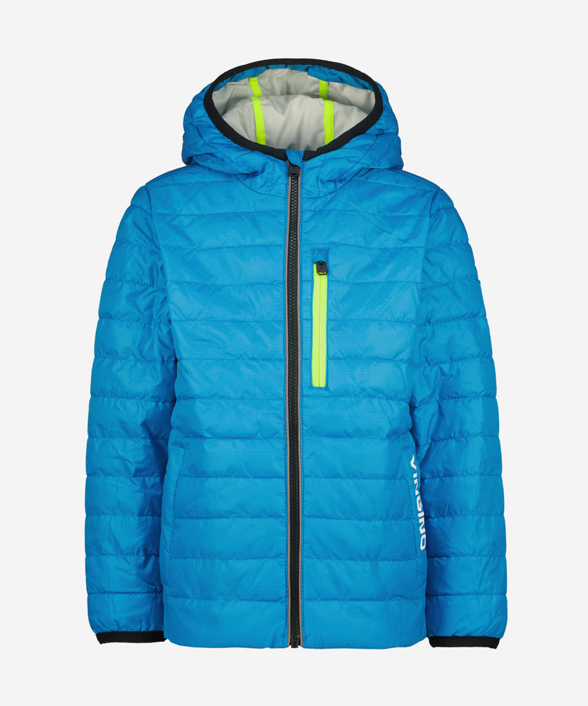 Details:  Expertly designed Tyriq Padded Spring Jacket in the stylish blue bisclay shade. Stay warm with the hooded and padded interior, perfect for cool spring days. Keep your belongings safe in the pockets and zip closure. Plus, the water repellent material ensures you stay dry in unexpected weather.  Color: Blue bisclay  Composition:  100% Nylon   