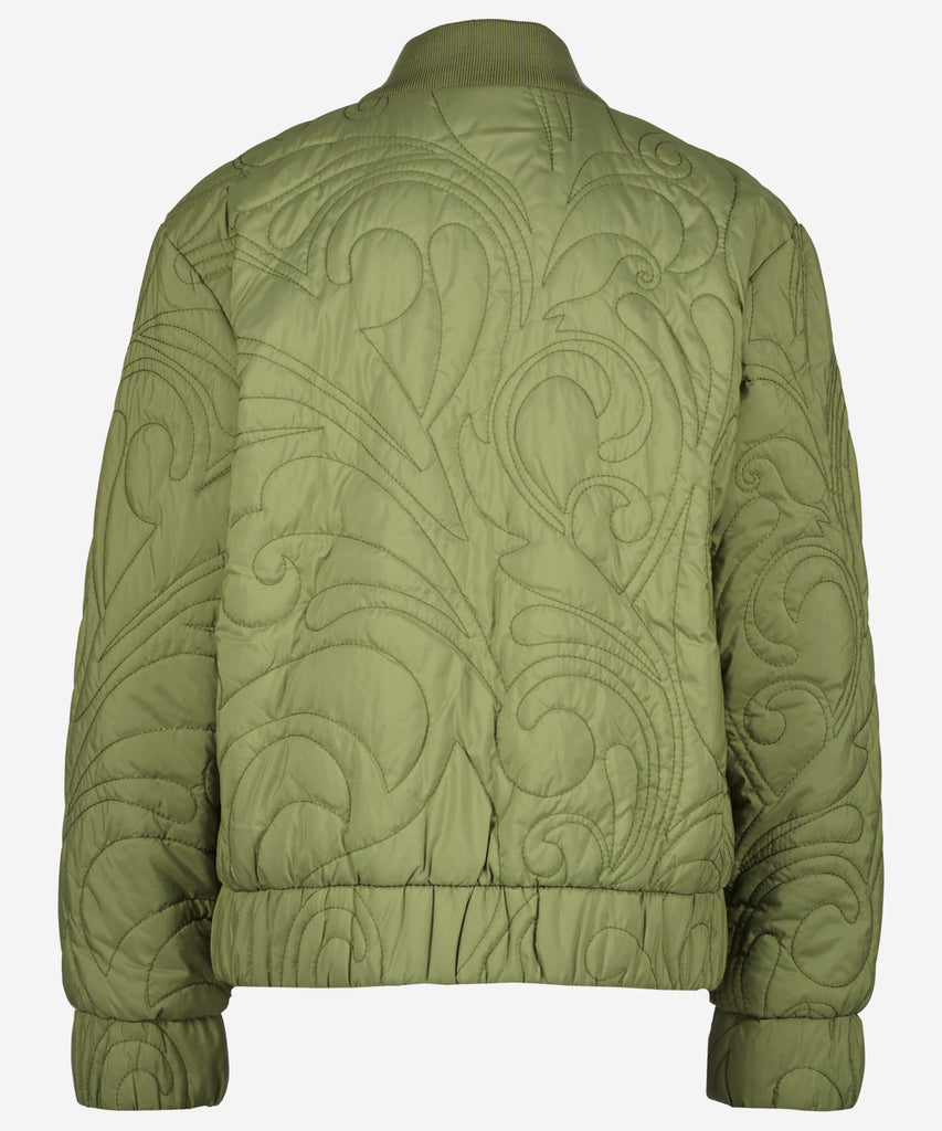 Details: Expertly crafted for the transitional weather, the Taliya Quilted Bomber Spring Jacket in Dark Olive features a sleek design with an elastic waistband and arm cuffs for a comfortable fit. Its quilted texture provides warmth while the pockets offer practicality. Stay stylish and cozy with this must-have jacket.  Color: Dark olive  Composition: 100% Polyester   