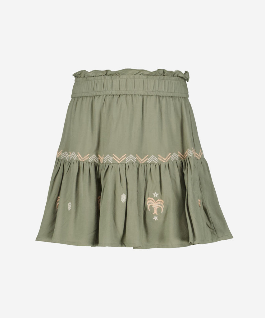Details: Skirt with nice embroideries and elastic waistband.  Color: Washed green  Composition: 100% Viscose  