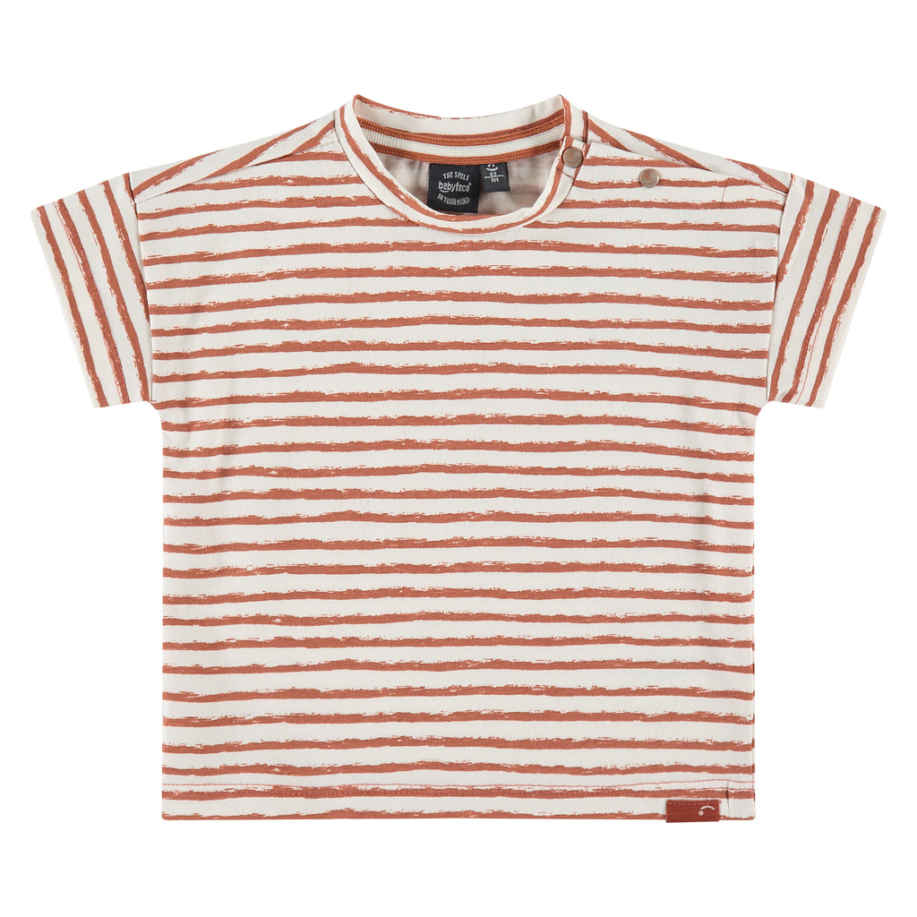 BABYFACE Newborn Baby Boys Collection  Details: Short sleeved t-shirt with terra red stripes  Color: Ivory, terra red 