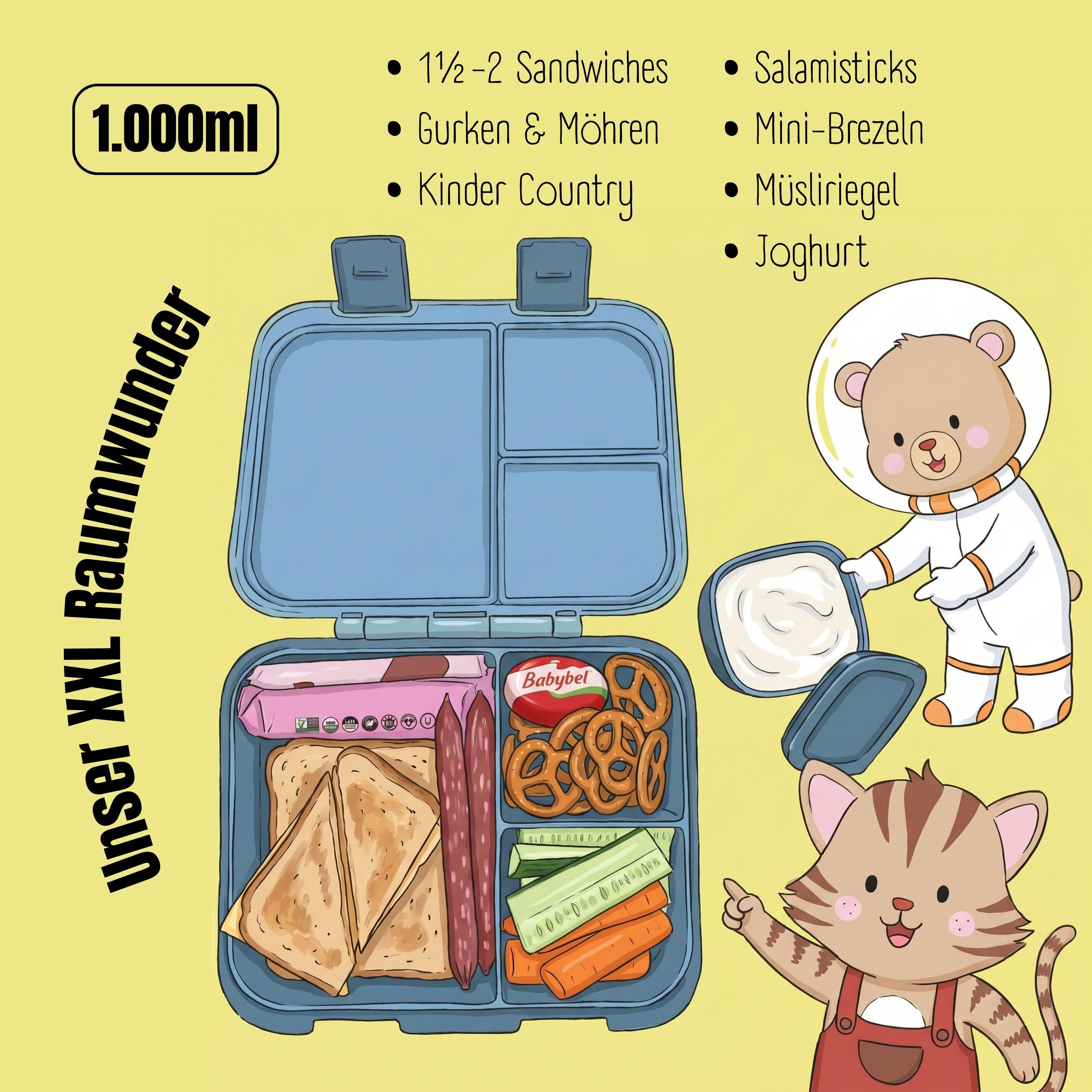 BEARFOOT Bento Box COMPACT Lunch Box 1000ml Kids