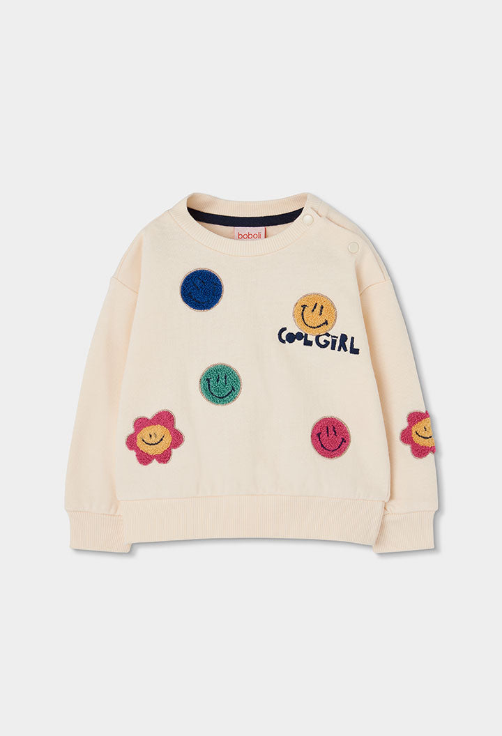 BOBOLI Girls Fleece Sweatshirt -BCI Ecru