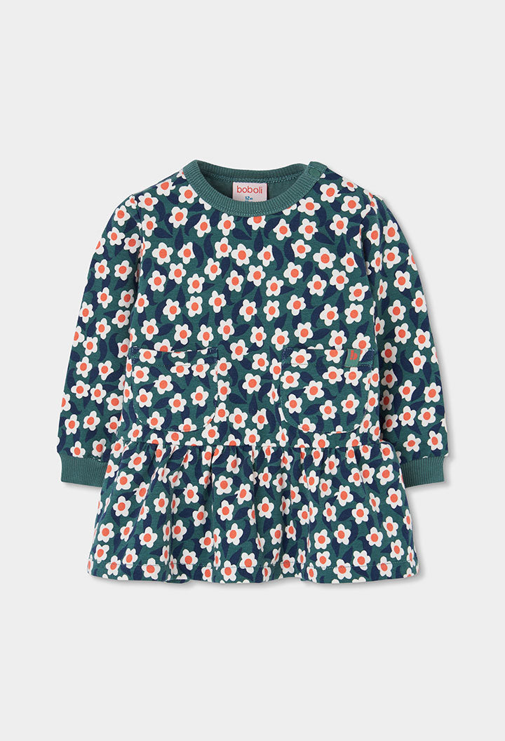 BOBOLI Girls Floral Fleece Dress -BCI Printed