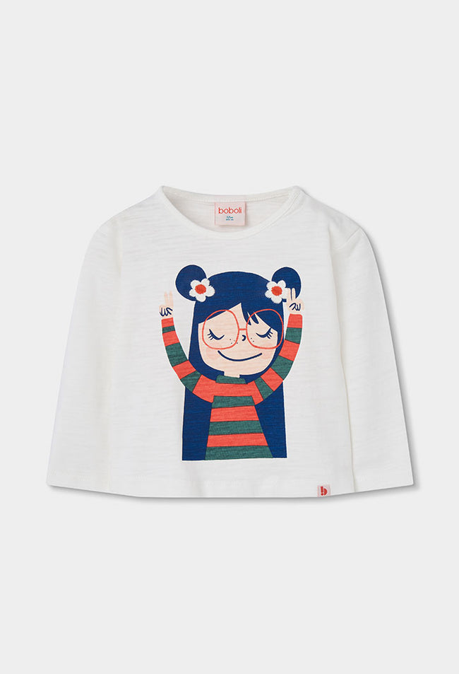 BOBOLI Girls Heathered Jersey T-shirt -BCI Off White
