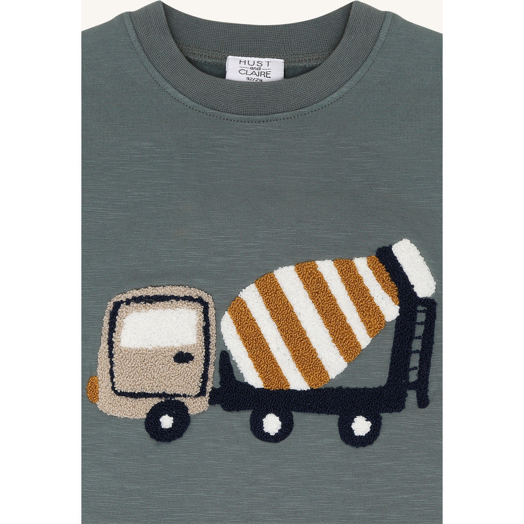 Hust & Claire Boys T-shirt L/S HCSejer Mixer Truck Balsam Green