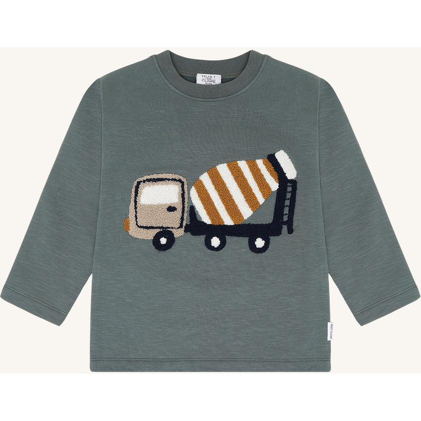 Hust & Claire Boys T-shirt L/S HCSejer Mixer Truck Balsam Green