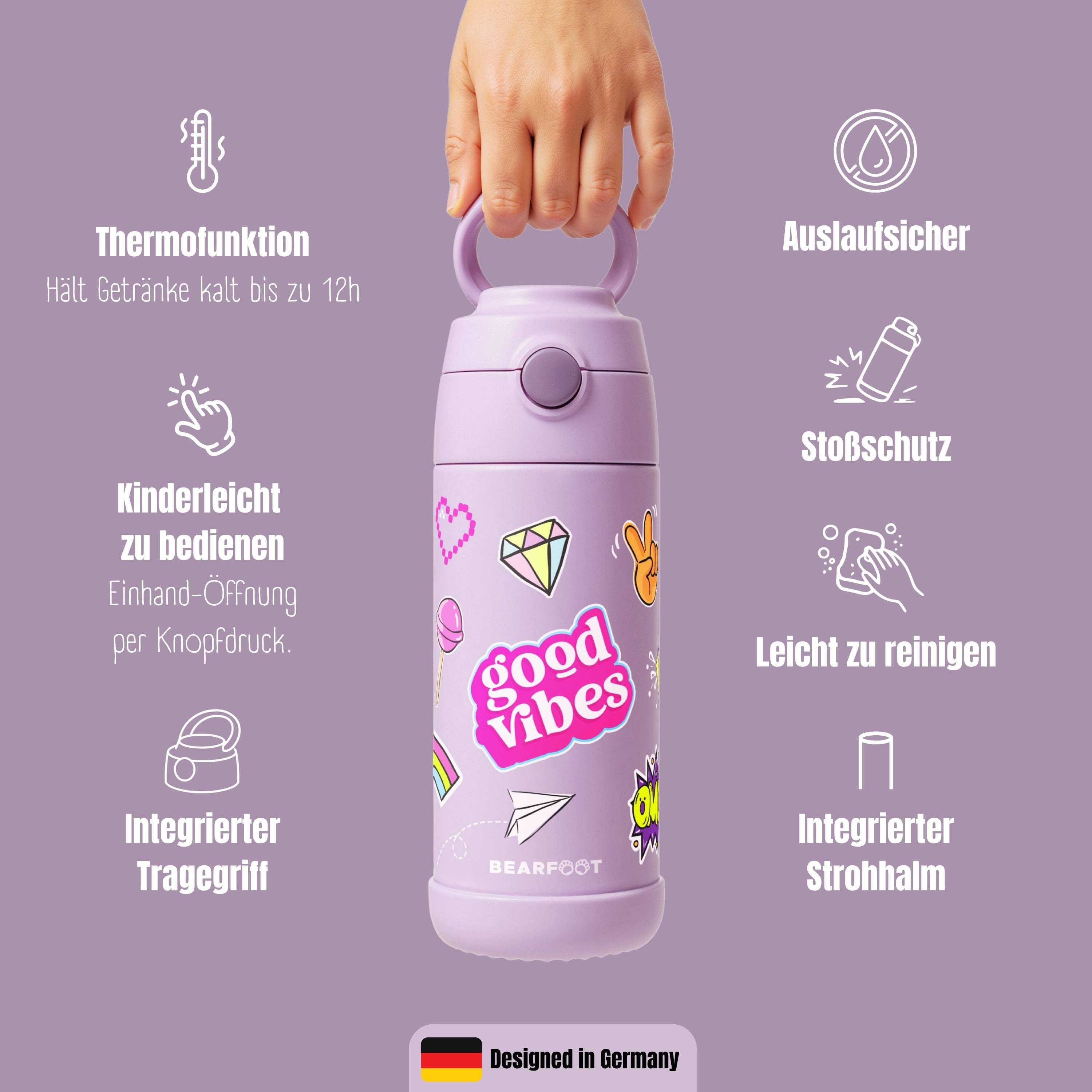 BEARFOOT Thermo Water Bottle Mermaid 350 ml Kids | Beetles & Bugs