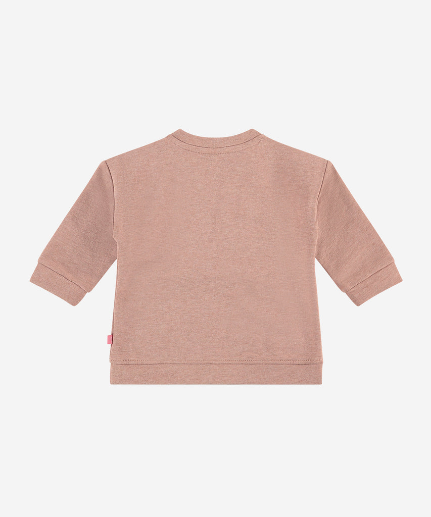 Details: This Baby Sweatshirt is perfect for keeping your little one cozy and comfortable. Crafted from soft fabric, it features a round neckline, bow on the front, and ribbed waistband and armcuffs for an extra snug fit. Perfect for helping your baby stay warm and stylish. Easy opening with 2 buttons on the side.  Color: Blush melee  Composition:   95% BCI cotton/5% elasthan  