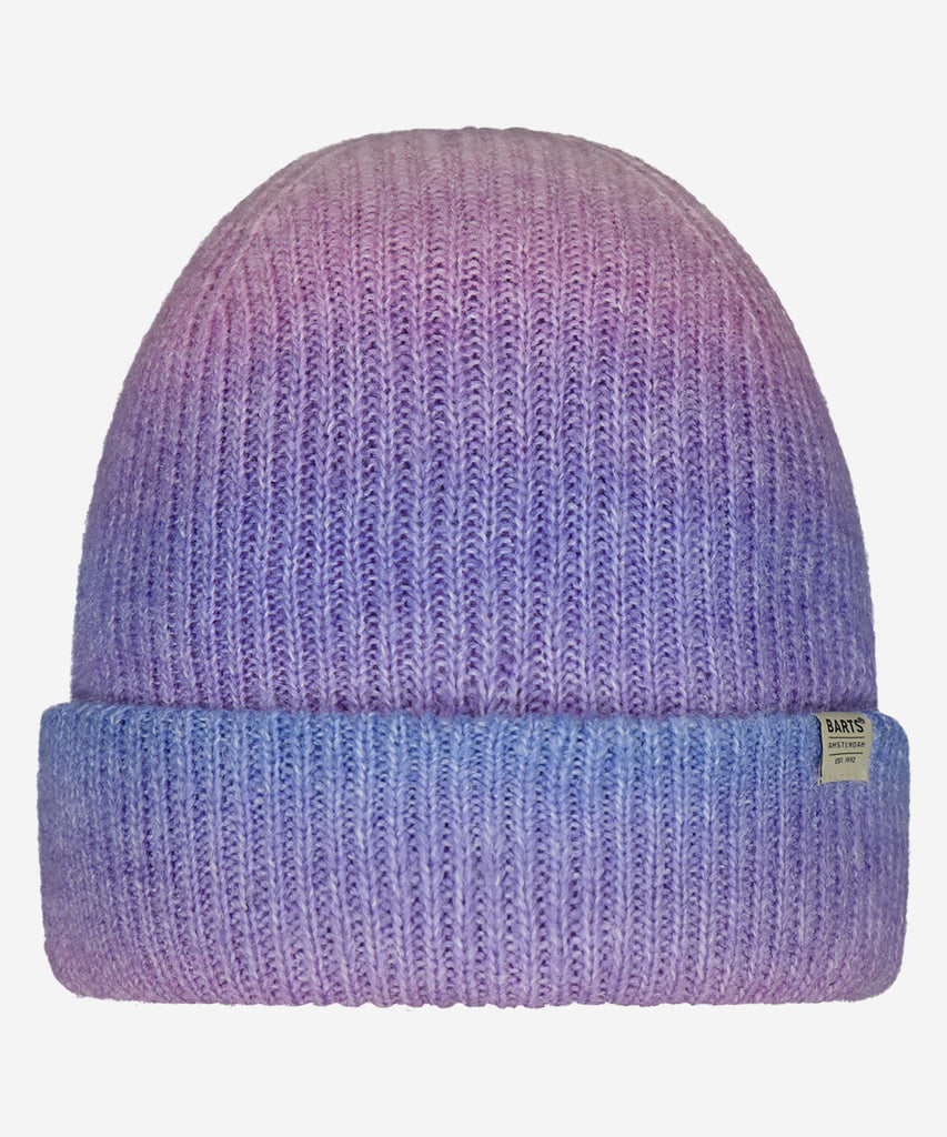 Deatils: The Niagra Beanie is a very soft, stretchable hat with a subtle rib structure.  Color: Ombre purple   Size: 53-55  = 4- 8 years and up  Composition:  Acrylic 