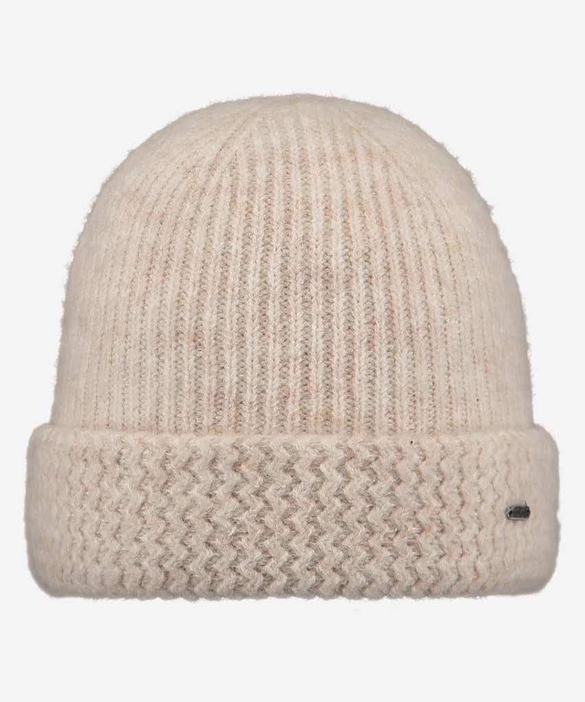 Details: The Shae Beanie is a very soft, stretchy hat with a subtle rib knit and a zigzag turn-up. Perfect to combine with the Shae Col.  Color: Cream melee   Size: 53-55  = 4- 8 years and up  Composition: 74% Acrylic|23% Polyamide/Nylon|3% Elastane 