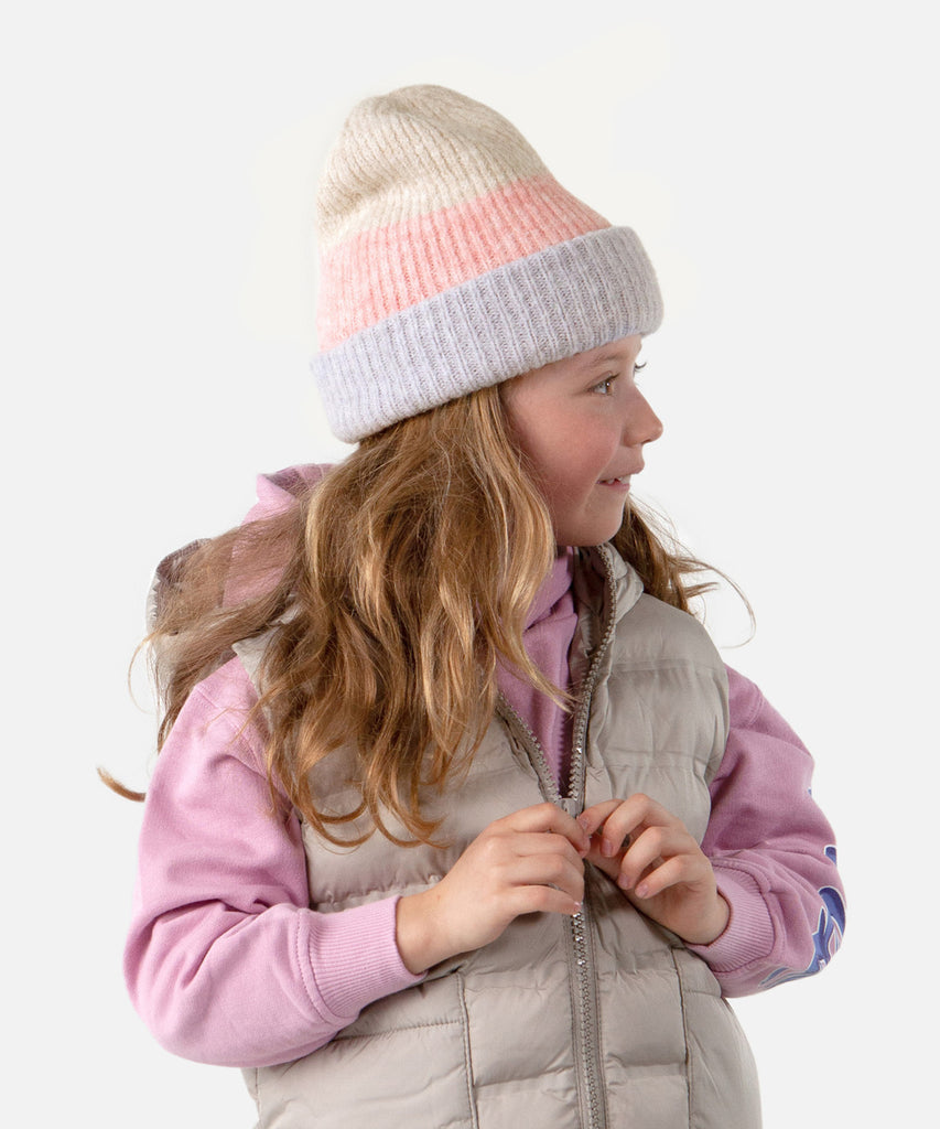 Deatils: The Suzam Beanie is a very soft, stretchable hat with a subtle rib structure. It's the perfect combination with the Shae Col, Shae Gloves and Shae Mitts. Color: cream, pink & lilac    Size: 53-55  = 4- 8 years and up  Composition: 74% Acrylic 23% Polyamide/Nylon 3% Elastane 