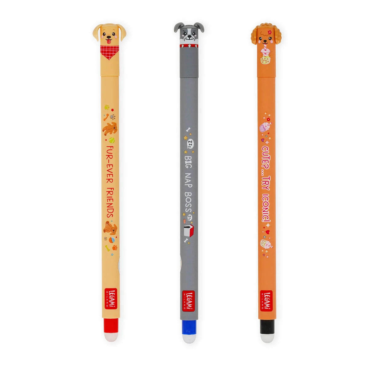 LEGAMI FUR FRIENDS FOREVER - SET OF 3 ERASABLE GEL PENS - DOGS