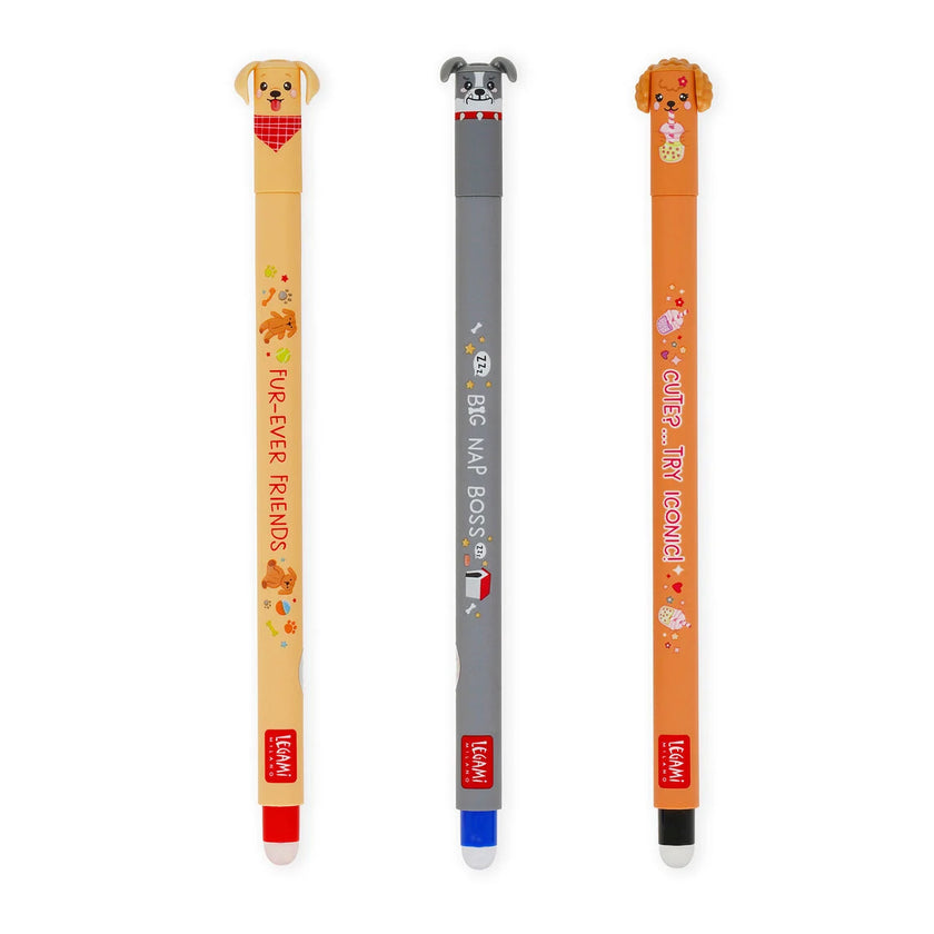 LEGAMI FUR FRIENDS FOREVER - SET OF 3 ERASABLE GEL PENS - DOGS