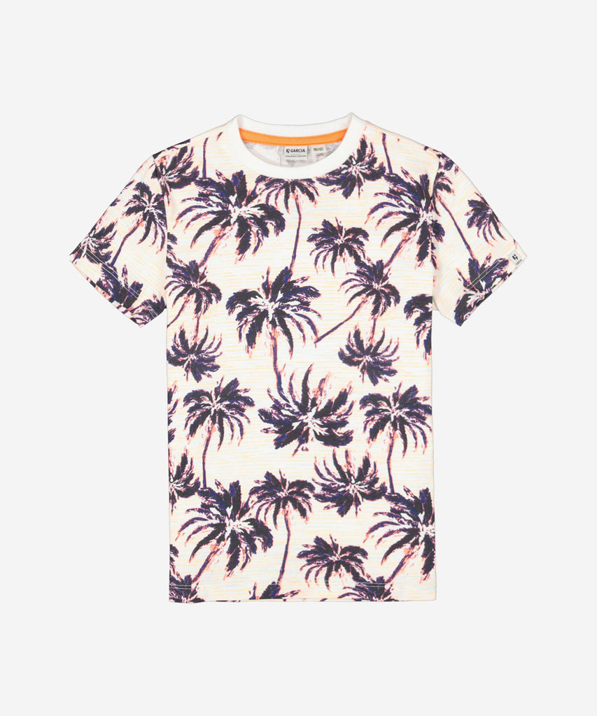 <strong data-mce-fragment="1">Details:</strong>&nbsp; This short sleeve t-shirt features a stylish all-over print of palm trees on a white background. The round neckline adds a touch of elegance to this off-white shirt. Perfect for any casual occasion, this t-shirt is a must-have addition to your wardrobe.&nbsp;<br><strong>Color:</strong> &nbsp;White&nbsp;<br><strong data-mce-fragment="1">Composition:</strong>&nbsp; 100% Cotton &nbsp;