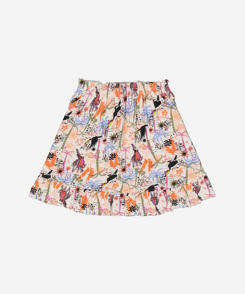 <strong data-mce-fragment="1">Details: </strong>This off white skirt boasts a beautiful all over tropical print, perfect for adding a touch of island paradise to any outfit. The elastic waistband ensures a comfortable fit for all body types. Embrace the island life with this stylish and versatile skirt.&nbsp;&nbsp;<strong data-mce-fragment="1"><br>Color:</strong> White&nbsp;<br><strong data-mce-fragment="1">Composition: </strong> 52% Viscose, 42% Cotton, 6% Elasthan &nbsp;