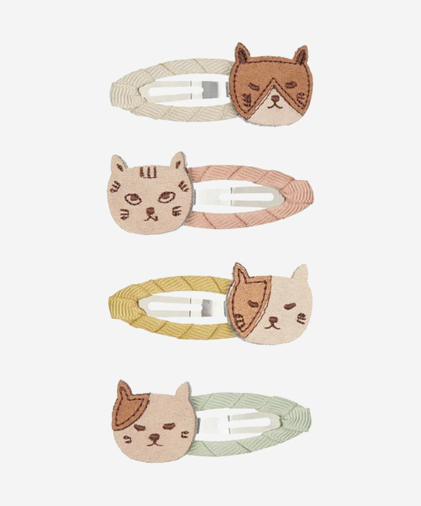 MIMI & LULA   The dreamiest crew of kitty cats around! Tan and cream suedette mousers are the absolute meowst for any ensemble!  4 in a pack 5cm grosgrain ribbon wrapped clic clac Soft suedette pussycats in tan and cream Warning! Not suitable for children under 36 months