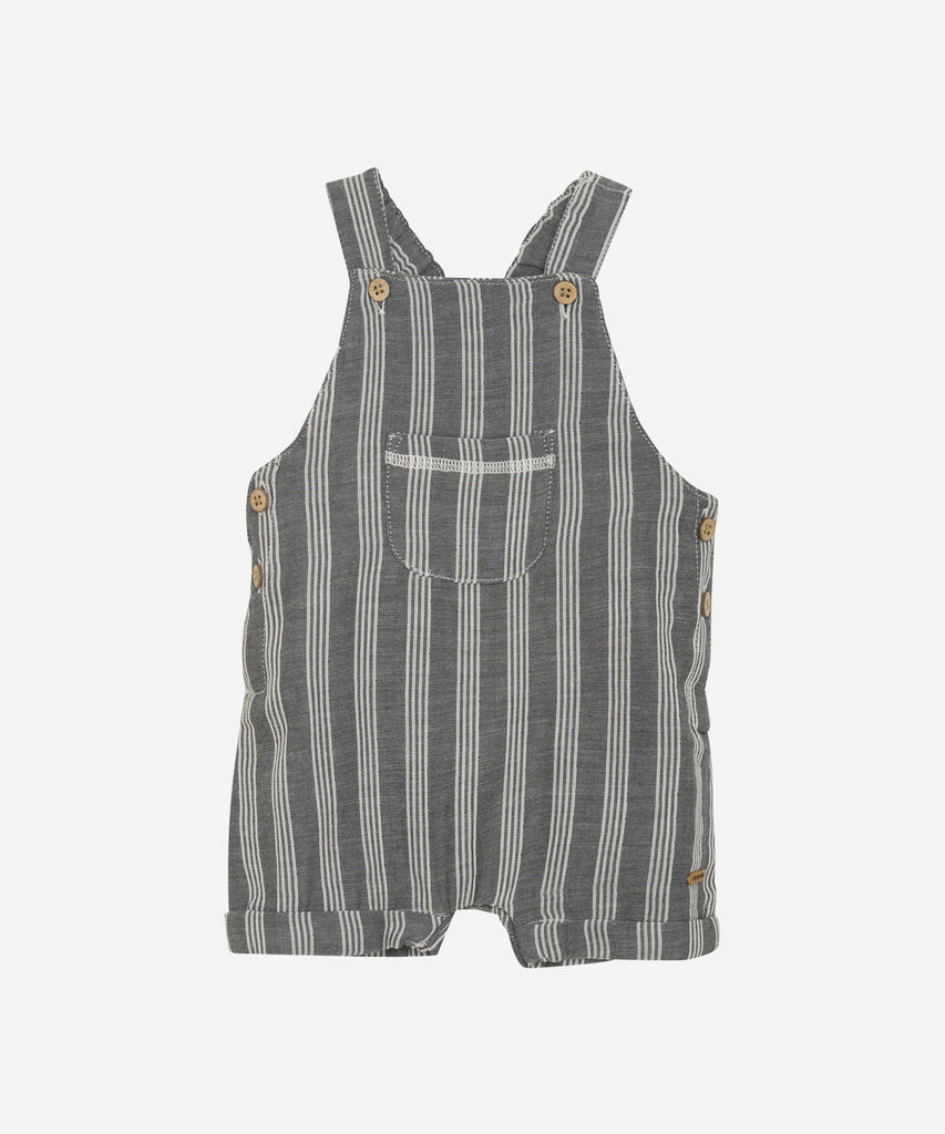 Details: This baby short summer overall features stylish stripes and a convenient front pocket. The lightweight fabric is perfect for warm weather, keeping your baby comfortable and cool. The cute design adds a touch of fun to any summer outfit.  Color: Blue night  Composition:  100% Cotton  