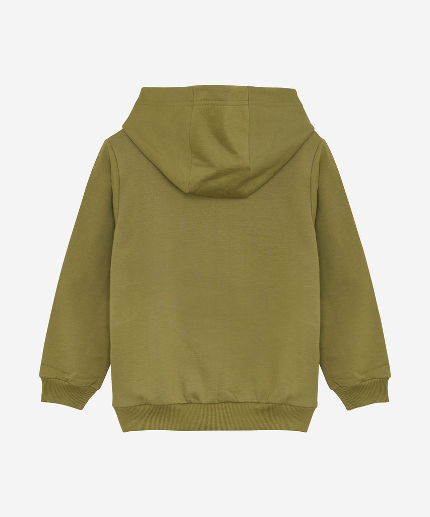 <strong>Details</strong>: This olive hoodie features a cozy hood, ribbed arm cuffs and waistband, and a kangaroo pouch - perfect for chilly days. Plus, the French Bulldog print on the front adds a touch of playful style. Stay warm and fashionable with this must-have sweater.&nbsp;<br><strong>Color:</strong> Olive&nbsp;<br><span><strong>Composition:</strong>&nbsp; Organic Sweat Brushed 95% Cotton/ 5% Elastane &nbsp;</span>