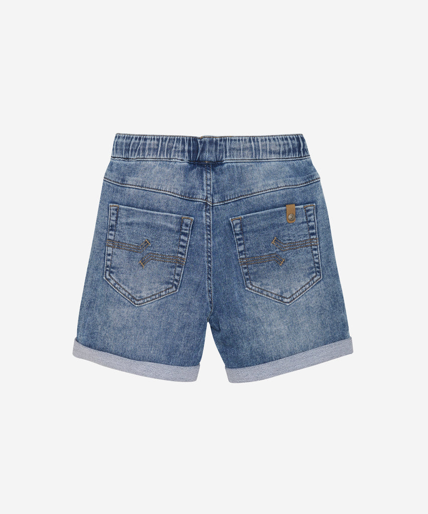 Details: These jogg jeans shorts offer a comfortable and flexible fit with its elastic waistband, while providing practicality with its pockets. Made from high-quality denim, they are perfect for casual wear and will keep you stylish and comfortable all day long.  Color: Blue Night Denim  Composition:  80% Cotton/17% Polyester/3% Elastane  