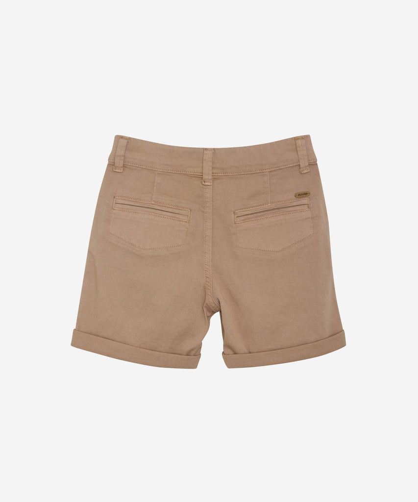 Details:  These Woven Twill Shorts Mocca Amphora are designed with a durable woven twill fabric and feature convenient pockets, belt loops for a customizable fit, and a secure zip and button closure. Stay stylish and comfortable in these versatile shorts.  Color: Mocca amphora  Composition:  TWILL 97% Cotton/ 3% Elastane  
