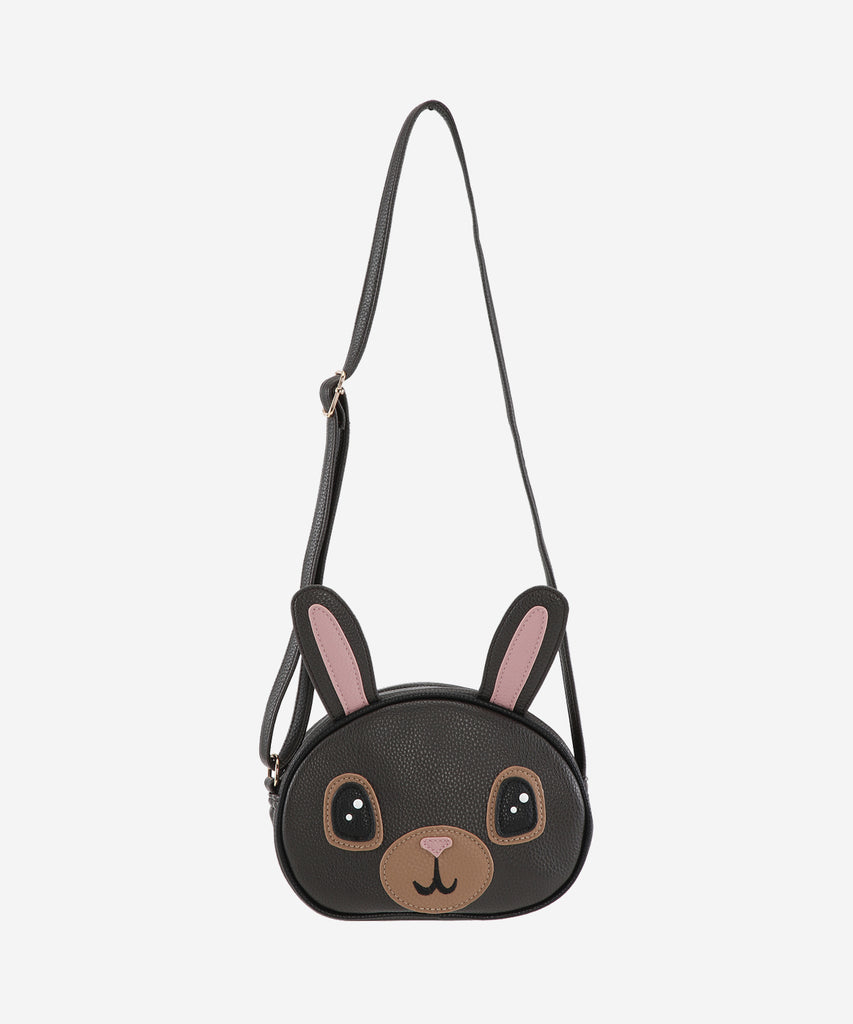 Details: Bunny shaped cross body bag, Handbag with zip closure.  Color: Black  Composition:  100% Polyurethane 