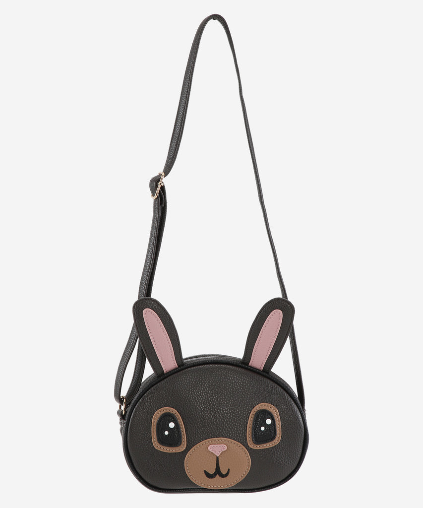 Details: Bunny shaped cross body bag, Handbag with zip closure.  Color: Black  Composition:  100% Polyurethane 