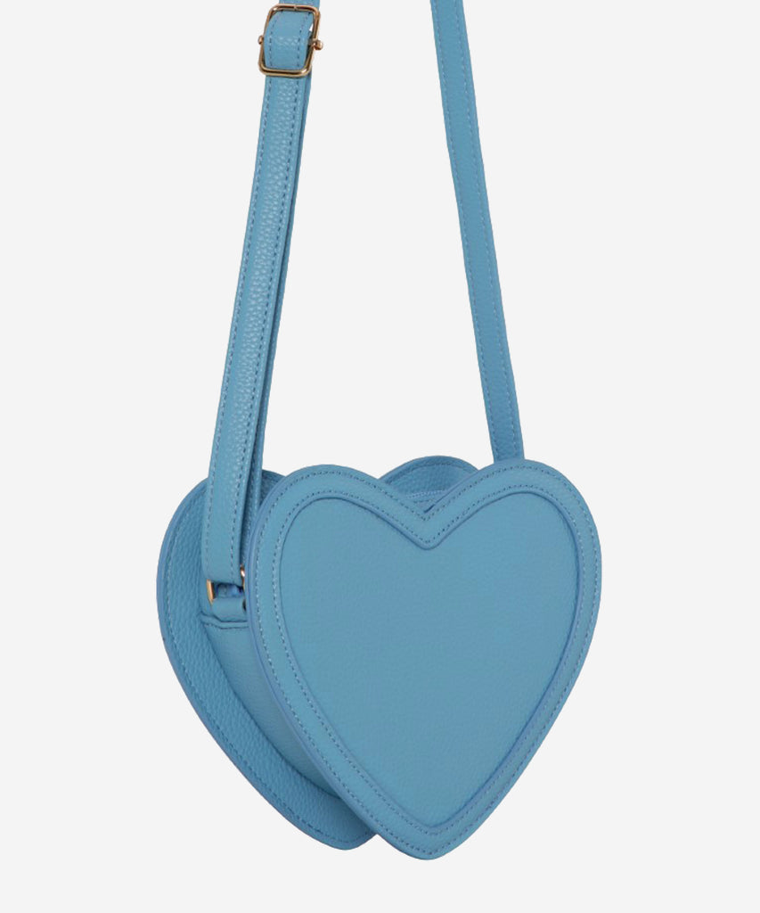 Details:  This bluesy little beauty will be sure to make a statement. The Heart Cross Body Bag Forget Me Not Blue is our sassiest accessory. With its heart-shaped silhouette and zipper closure, it's a perfect way to add a bit of flair to any look. Who could forget this dreamy blue bag?  Color: Blue  Composition:  100% Polyurethane 