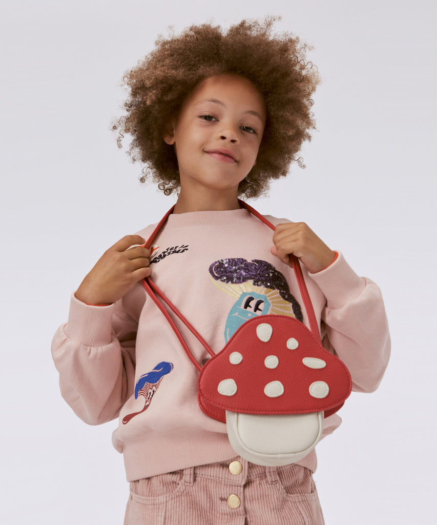 Details: Mushroom shaped cross body bag, Handbag with zip closure.  Color: Fungi red  Composition:  100% Polyurethane 