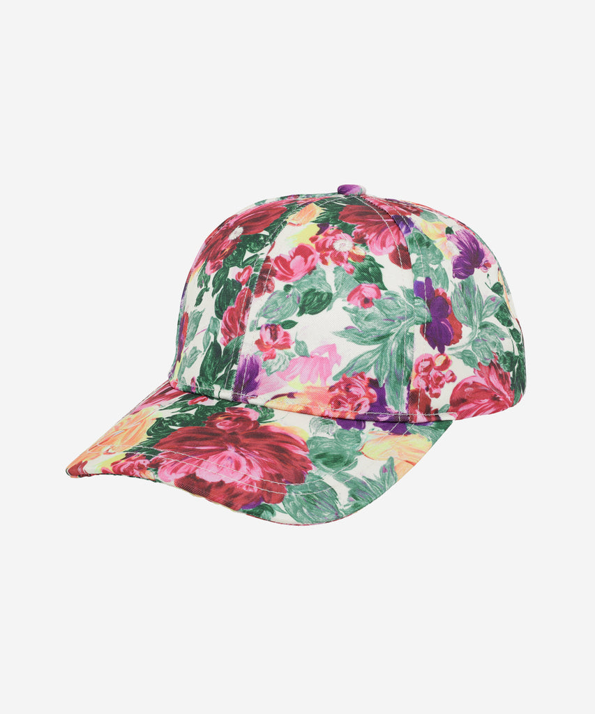 Details: The Sebastian cap is a classic cap with all over flowers. The cap can be adjusted on the back.  Sizing:  S/M - Age: 3-5  M/L - Age: 6-8  Color: green pink purple  Composition: 100% polyester 