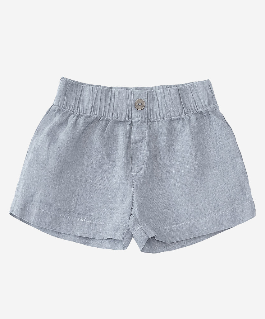 Details:  These baby linen shorts in sea blue offer the perfect combination of style and comfort for your little one. The elastic waistband ensures a secure fit, while the button on the front adds a charming detail. Made from high-quality linen, these shorts will keep your baby cool and comfortable throughout the day.  Colour: Sea blue  Composition:  100.0% Line