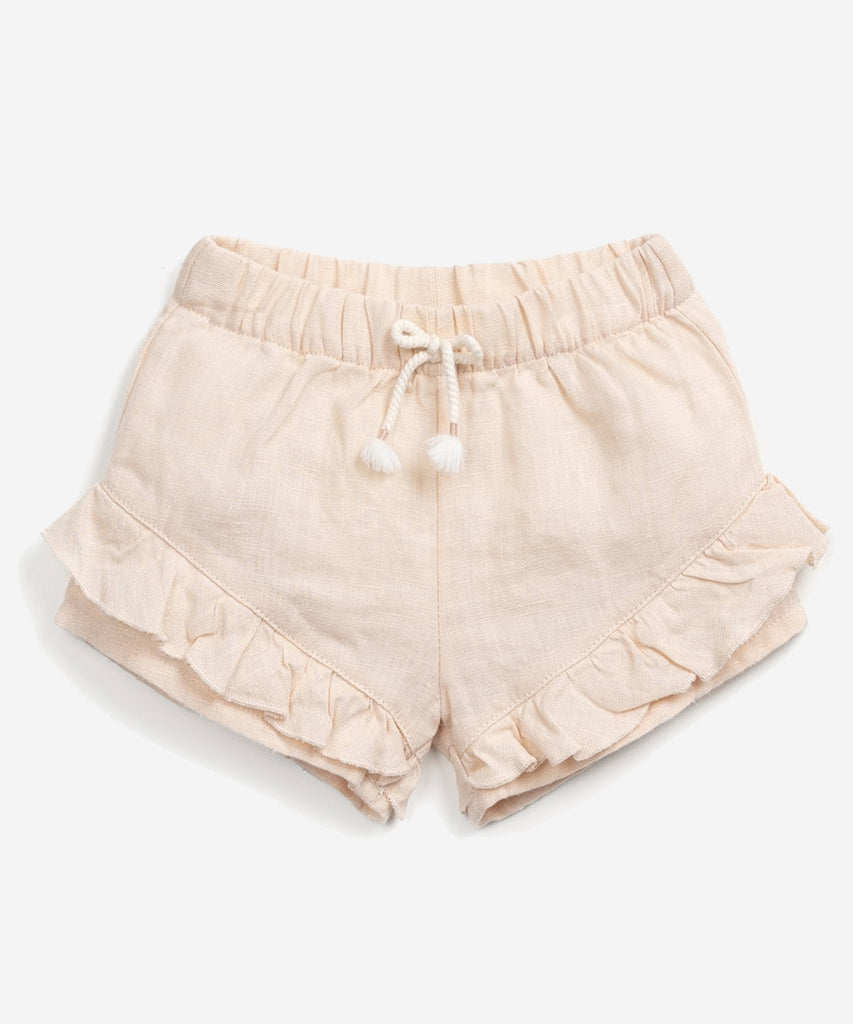 Details:  These baby linen shorts in crochet with frills offer the perfect combination of style and comfort for your little one. The elastic waistband ensures a secure fit. Made from high-quality linen, these shorts will keep your baby cool and comfortable throughout the day.  Colour: Crochet  Composition:  100.0% Linen  