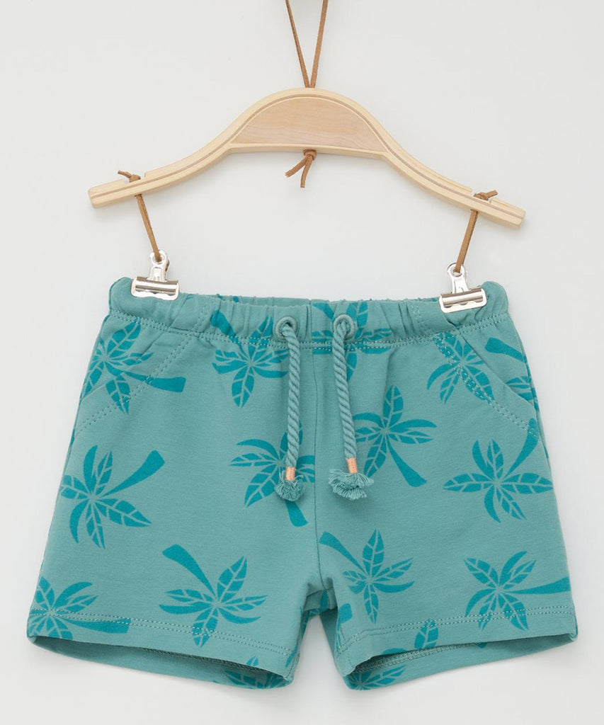 <strong>Details: </strong>Expertly designed baby jogg shorts with a comfortable elastic waistband for easy movement. Featuring a stylish all-over print of palm trees, these shorts are perfect for keeping your little one cool and fashionable. Made with high-quality materials, these shorts are a must-have for any baby's wardrobe.&nbsp;<br><strong>Color:</strong><span> Dusty mint&nbsp;</span><br><strong>Composition:</strong><span>&nbsp; 095%CO 005%EL &nbsp;</span>