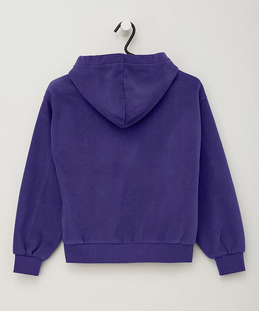 Details:  Our hooded sweater provides comfort and style with its hooded design and ribbed arm cuffs and waistband, perfect for teen girls. Featuring an eye-catching Focus print on the front, this stylish sweater is sure to turn heads.  Color: Purple  Composition: 075%CO 025%PES  