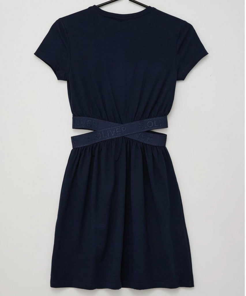 <strong data-mce-fragment="1">Details: </strong>This navy blue cut out dress offers a classic yet stylish look with its round neckline and short sleeves. The cut out design adds a modern touch to the dress, making it a versatile and trendy addition to any wardrobe. Perfect for any occasion, this dress is sure to make a statement.&nbsp;<br><strong data-mce-fragment="1"></strong><strong>Color:</strong><span> Navy blue&nbsp;</span><br><strong>Composition</strong><span>: 100%CO</span>