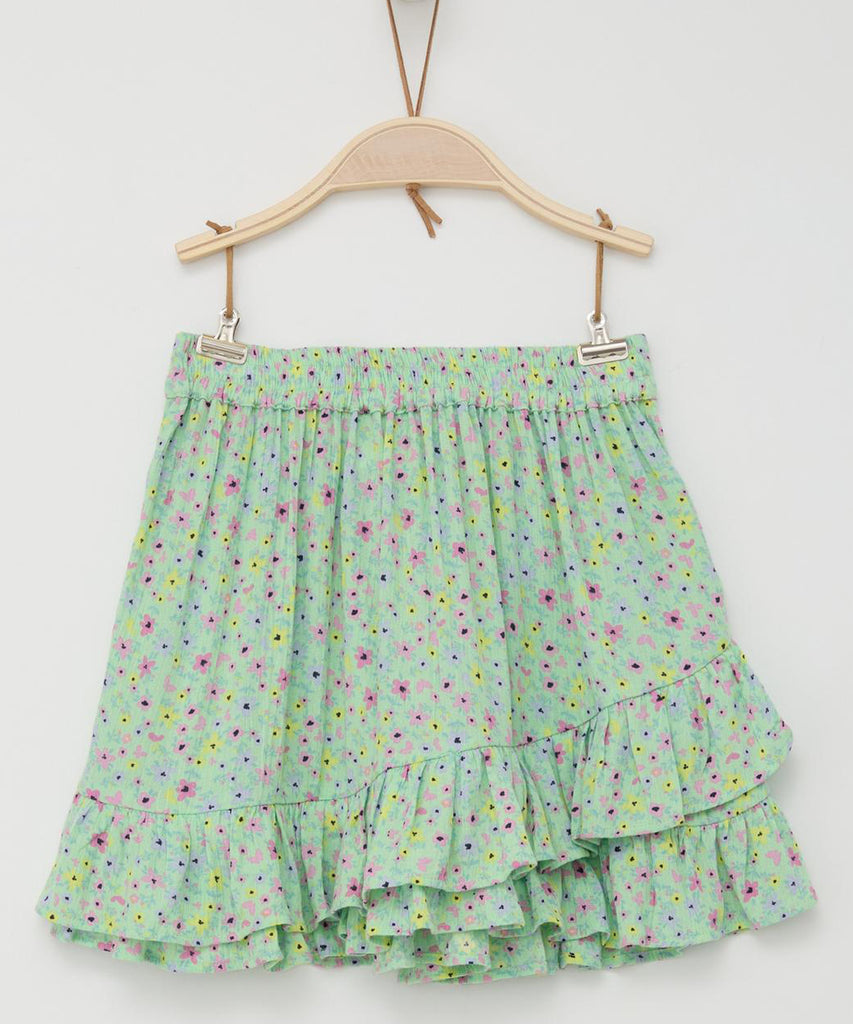 <strong data-mce-fragment="1">Details: </strong>This Woven Voile Skirt in mint green features a comfortable elastic waistband and a delicate all-over floral print, adding a touch of feminine charm to any outfit. Made from high-quality woven voile fabric, it's perfect for a breezy and stylish look.&nbsp;<br><strong>Color:</strong>&nbsp;Mint green&nbsp;<br><strong>Composition:&nbsp;</strong> 100%CV &nbsp;