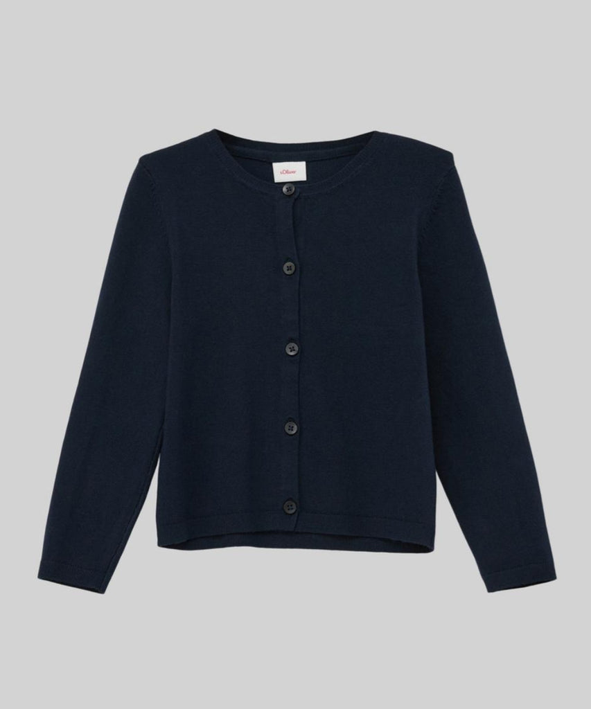 Details:  This girls knitted navy blue cardigan features a button closure for easy wear and a timeless style. Made from high-quality materials, this knit cardigan offers both comfort and durability for your child. Keep your little one stylish with this classic piece.   Color: Navy blue  Composition: Summer 24  