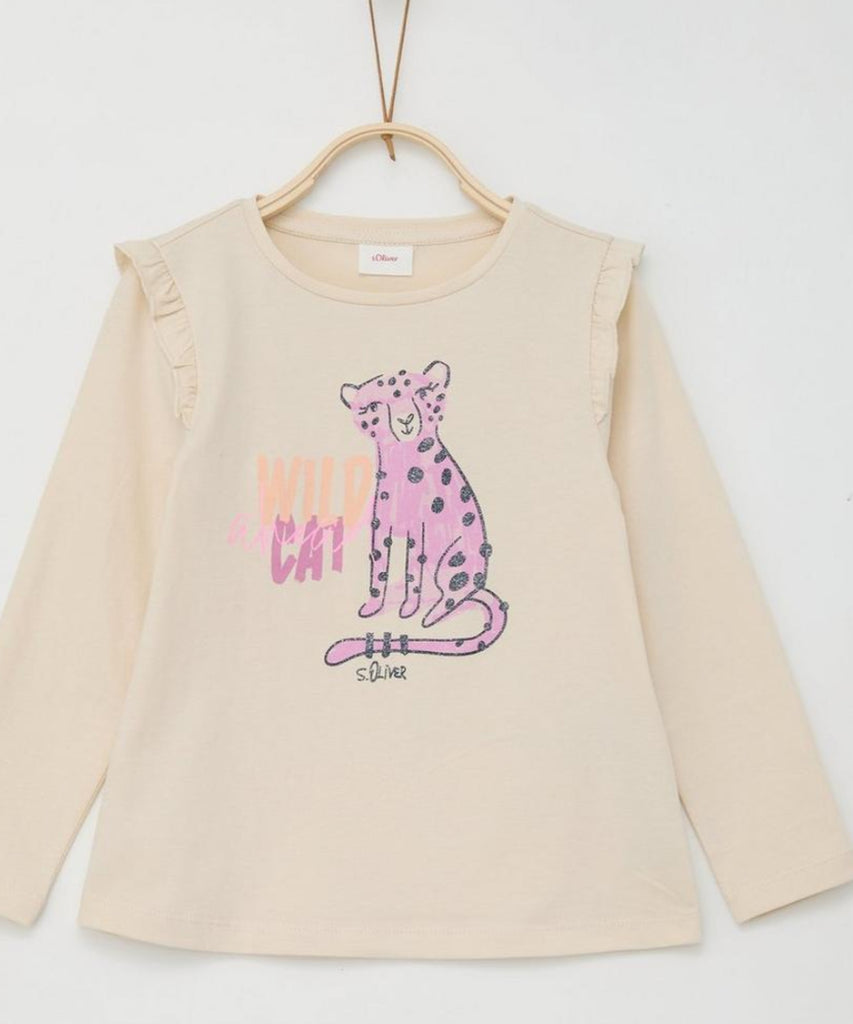 Details: "Stay wild and stylish in our LS T-Shirt Wild Cat Almond. This girls' long sleeve t-shirt features a fierce wild cat print on the front and a comfortable round neckline. Perfect for any adventurer, this shirt will both protect and elevate your look."  Color: Almond  Composition: 100%CO  