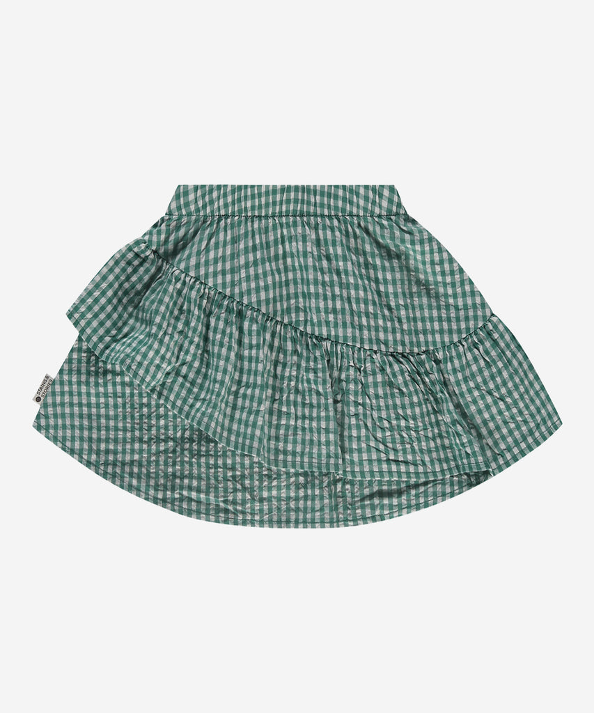 Details: Expertly crafted, this Woven Vichy Skirt in striking emerald green is a must-have addition to your wardrobe. The elastic waistband ensures a perfect fit, while the woven vichy fabric adds a touch of texture. Elevate your style with this versatile and timeless piece.  Color: Emerald  Composition: 100% cotton 