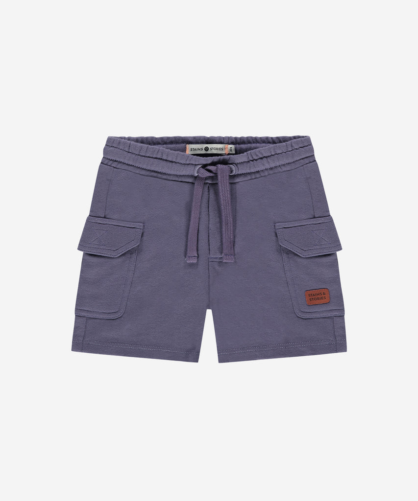 <strong>Details</strong>: <span style="font-family: -apple-system, BlinkMacSystemFont, 'San Francisco', 'Segoe UI', Roboto, 'Helvetica Neue', sans-serif; font-size: 0.875rem;">These grape blue jogg cargo shorts feature an elastic waistband for a comfortable fit. Stay stylish and active with this must-have addition to your wardrobe.&nbsp;</span><br> <p data-mce-fragment="1"><strong>Color</strong>: Grape&nbsp;<br><strong>Composition</strong>: Summer 24 &nbsp;</p>