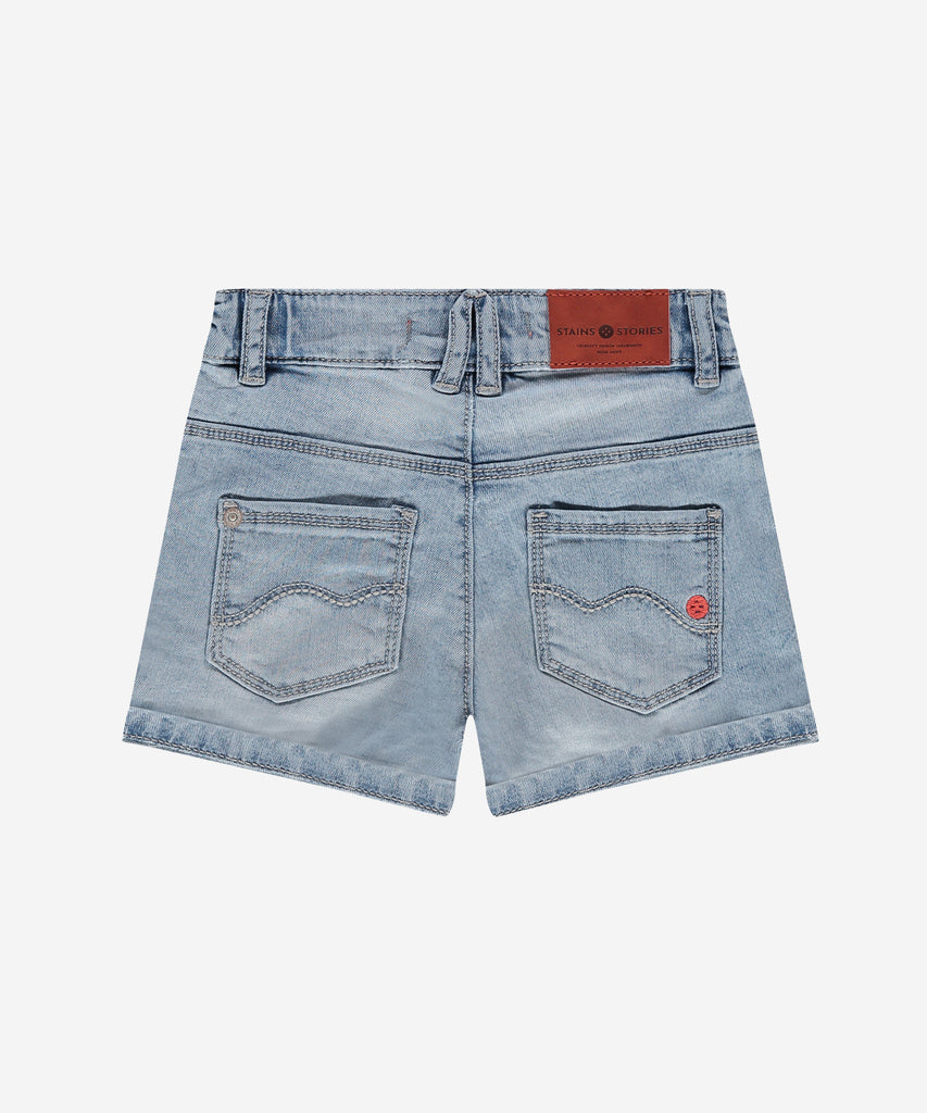 Details: Expertly crafted with a light denim blue, these jogg jeans shorts are perfect for any occasion. Featuring a convenient button and zip closure, as well as belt loops and adjustable elastic on the inside, these shorts provide both style and comfort. Complete with practical pockets, these shorts are a must-have for any wardrobe.  Color: Light denim blue  Composition: 92% cotton/ 6% polyester/ 2% elasthane  