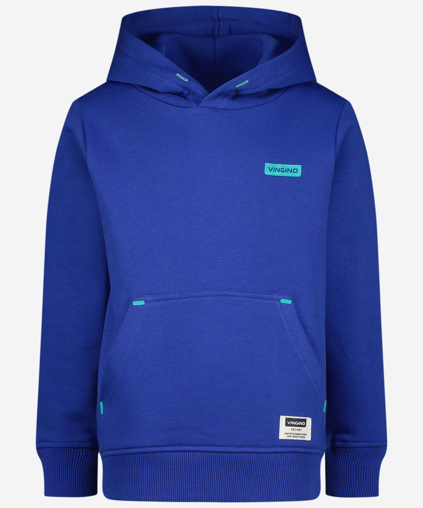 Details:  This basic hooded sweater in web blue offers a comfortable and stylish option for everyday wear. With a kangaroo pouch, ribbed arm cuffs and waistband, it combines functionality with a touch of fashion. Made from soft material, it's perfect for keeping cozy in any weather.  Color:  Web blue  Composition: 80% Cotton / 20% Polyester 