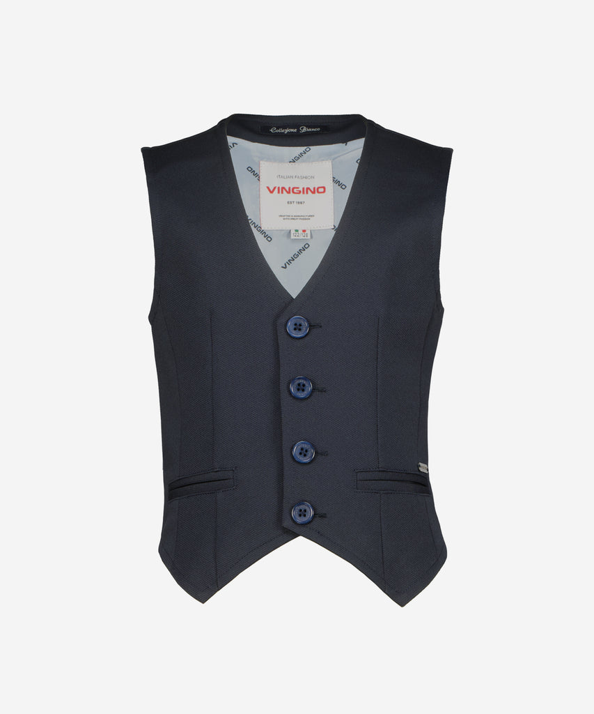 Details: Expertly crafted in midnight blue, this Nimber Woven Button Vest is the perfect addition to your wardrobe. With a button closure, this waistcoat is both stylish and functional, providing a touch of sophistication to any outfit. Complete your look with this versatile and timeless piece.   Color: Midnight blue  Composition: 96% Polyester / 4% Elastane   