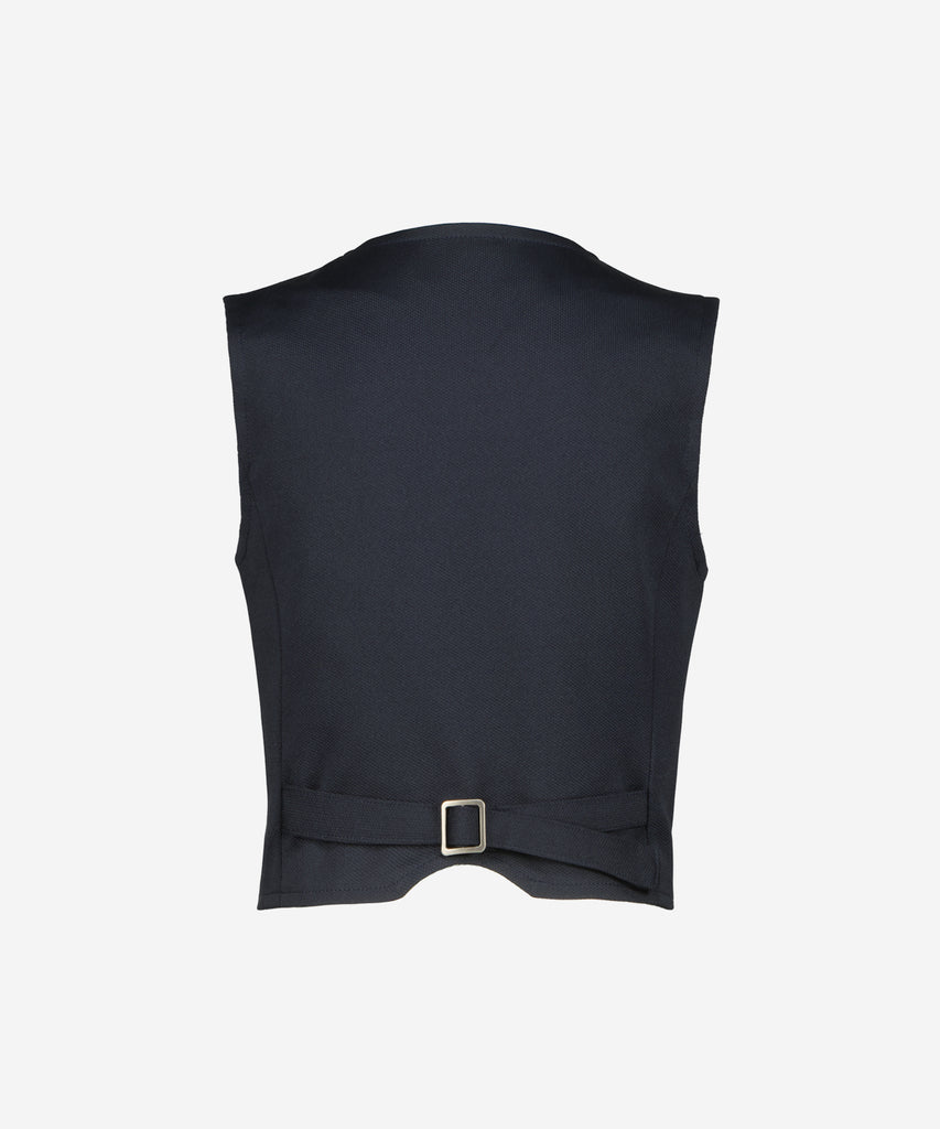Details: Expertly crafted in midnight blue, this Nimber Woven Button Vest is the perfect addition to your wardrobe. With a button closure, this waistcoat is both stylish and functional, providing a touch of sophistication to any outfit. Complete your look with this versatile and timeless piece.   Color: Midnight blue  Composition: 96% Polyester / 4% Elastane   