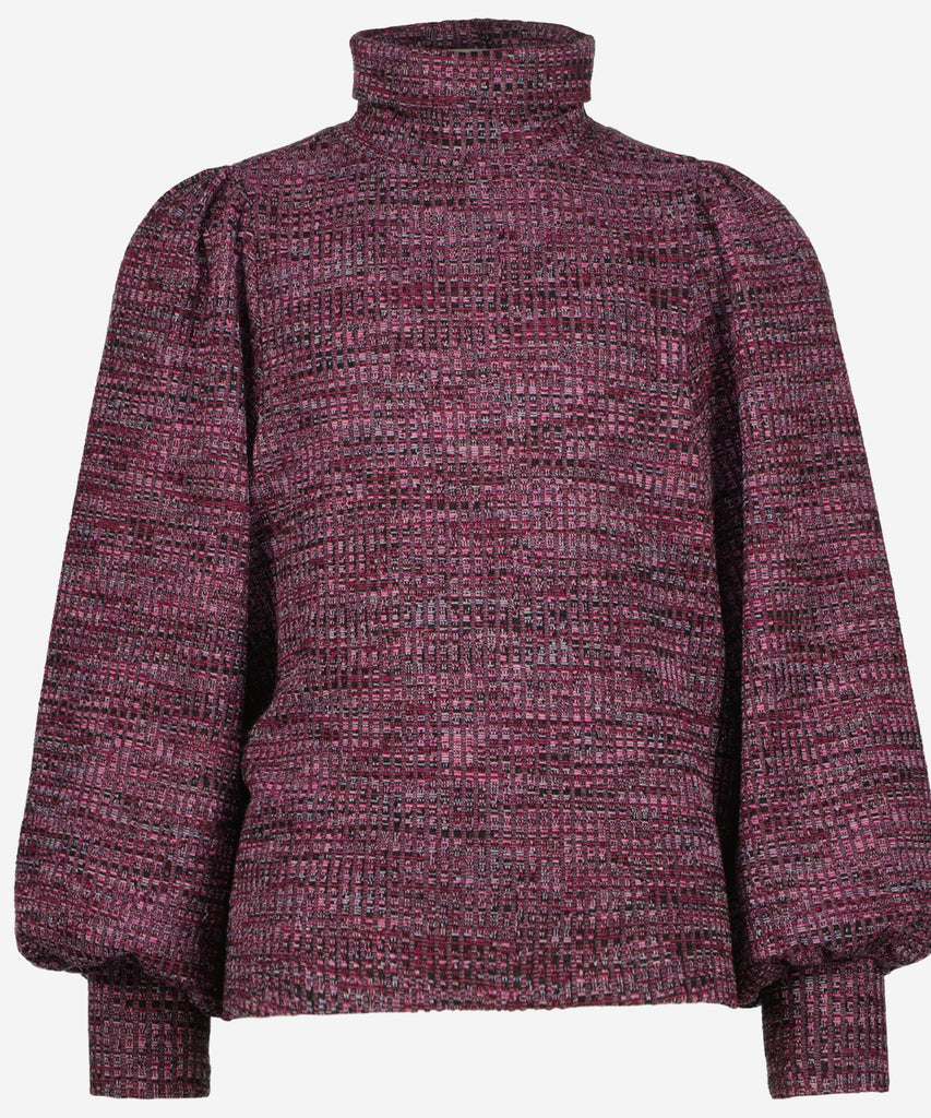 Details: The Joyce Knit Turtleneck Top is a stylish and comfortable option for any look. This top is designed with a turtleneck collar for a classic touch for the modern fashionista. The deep black and fuchsia colors provide a sophisticated look that can help elevate any outfit.  Color: Deep black fuchsia  Composition: 26% Viscose / 68% Polyester / 4% Elasthan  