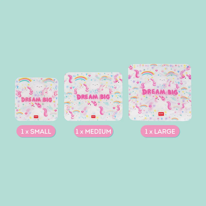 LEGAMI SNACK BAGS - SET OF 3 REUSABLE SNACK BAGS UNICORN