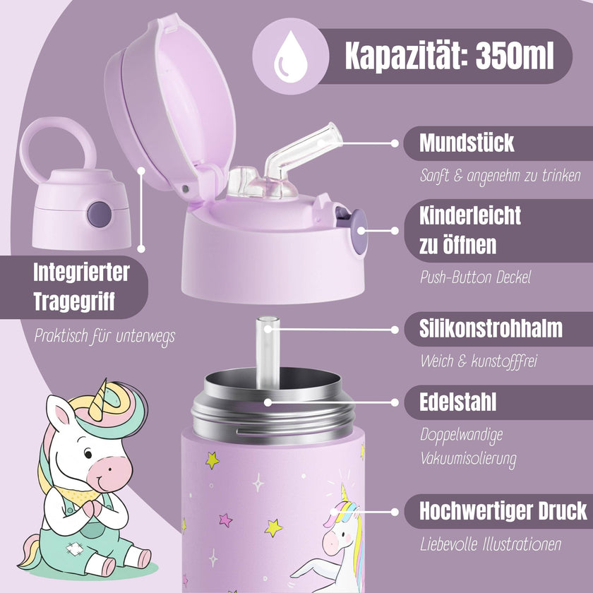 BEARFOOT Thermo Water Bottle Unicorn 350 ml Kids | Beetles & Bugs