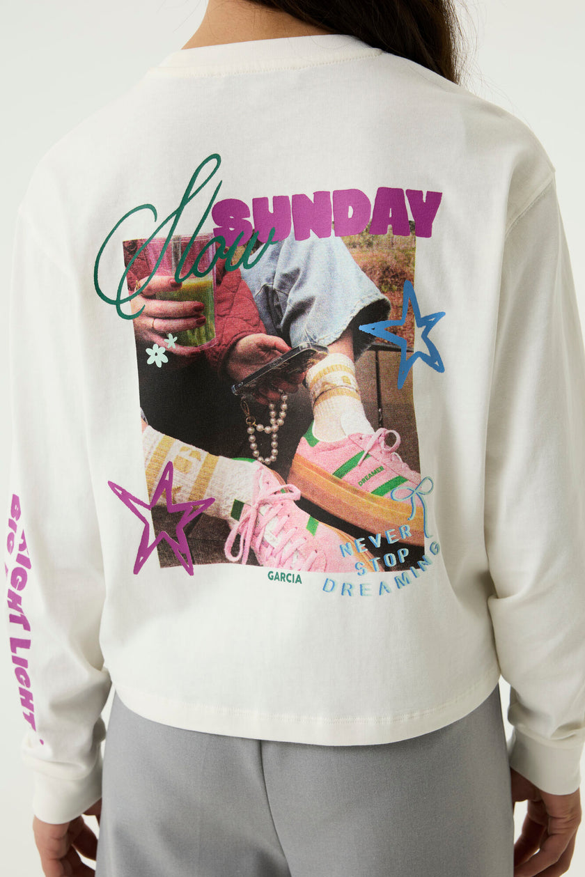 GARCIA Girls Teens T-shirt Long Sleeve Off White