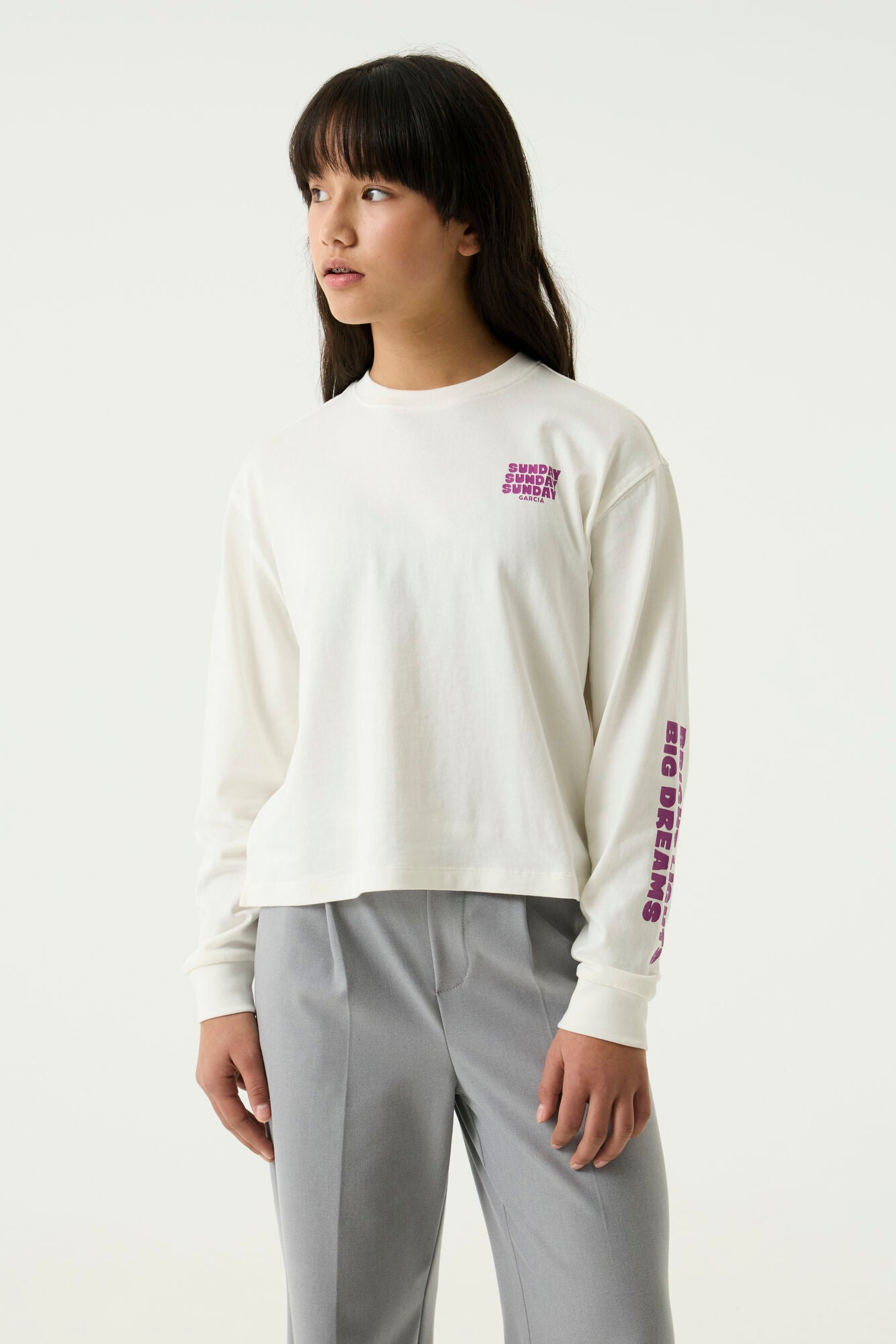 GARCIA Girls Teens T-shirt Long Sleeve Off White